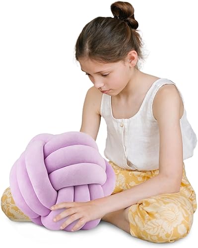 Miniatura 9 de Almohada redonda con nudo para decoración de habitación de niños, juguete de peluche calmante para aliviar el estrés (gris oscuro, 11 pulgadas11.0in)