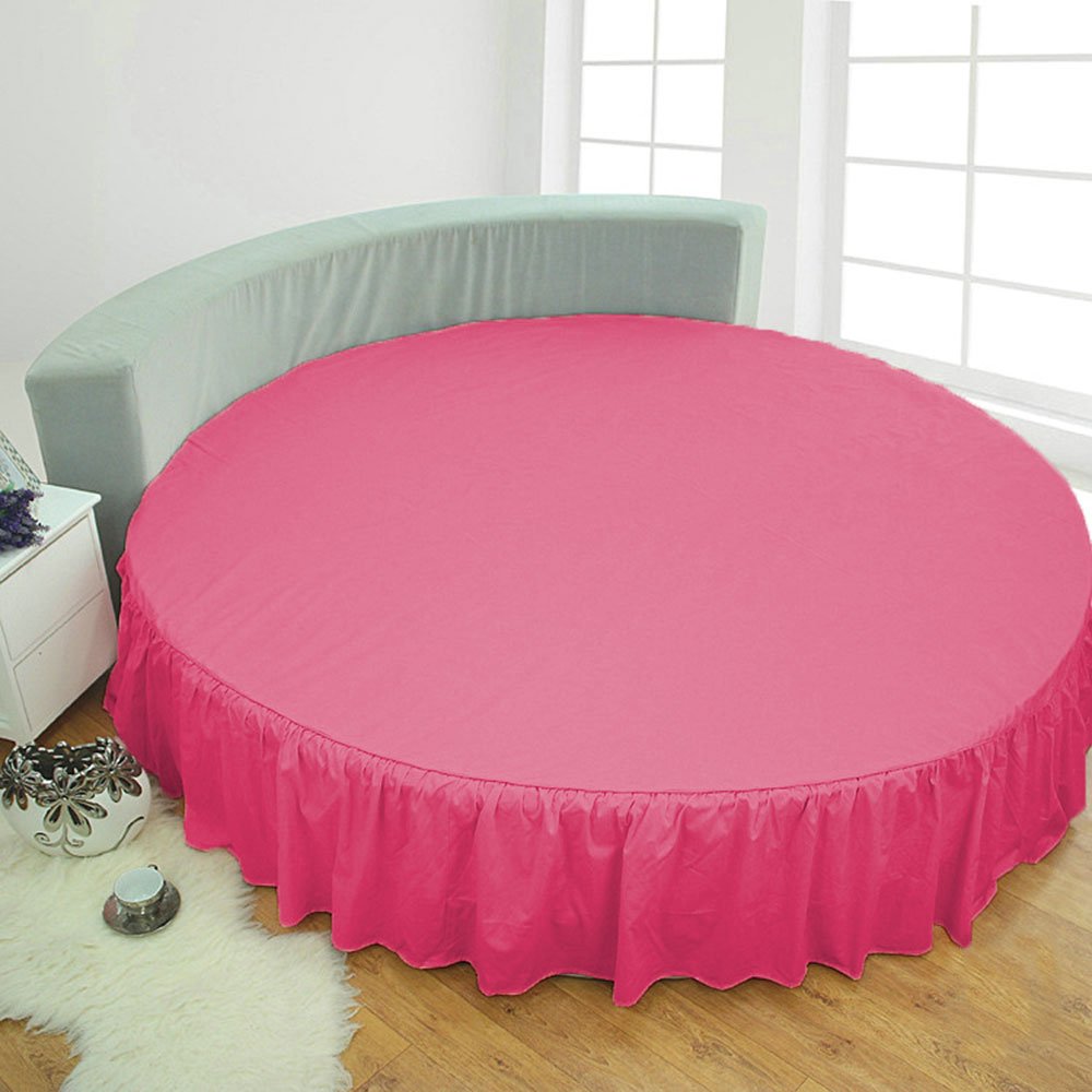 Falda de cama redonda rosa de 213 cm para cubrir somier con volantes de algodón egipcio