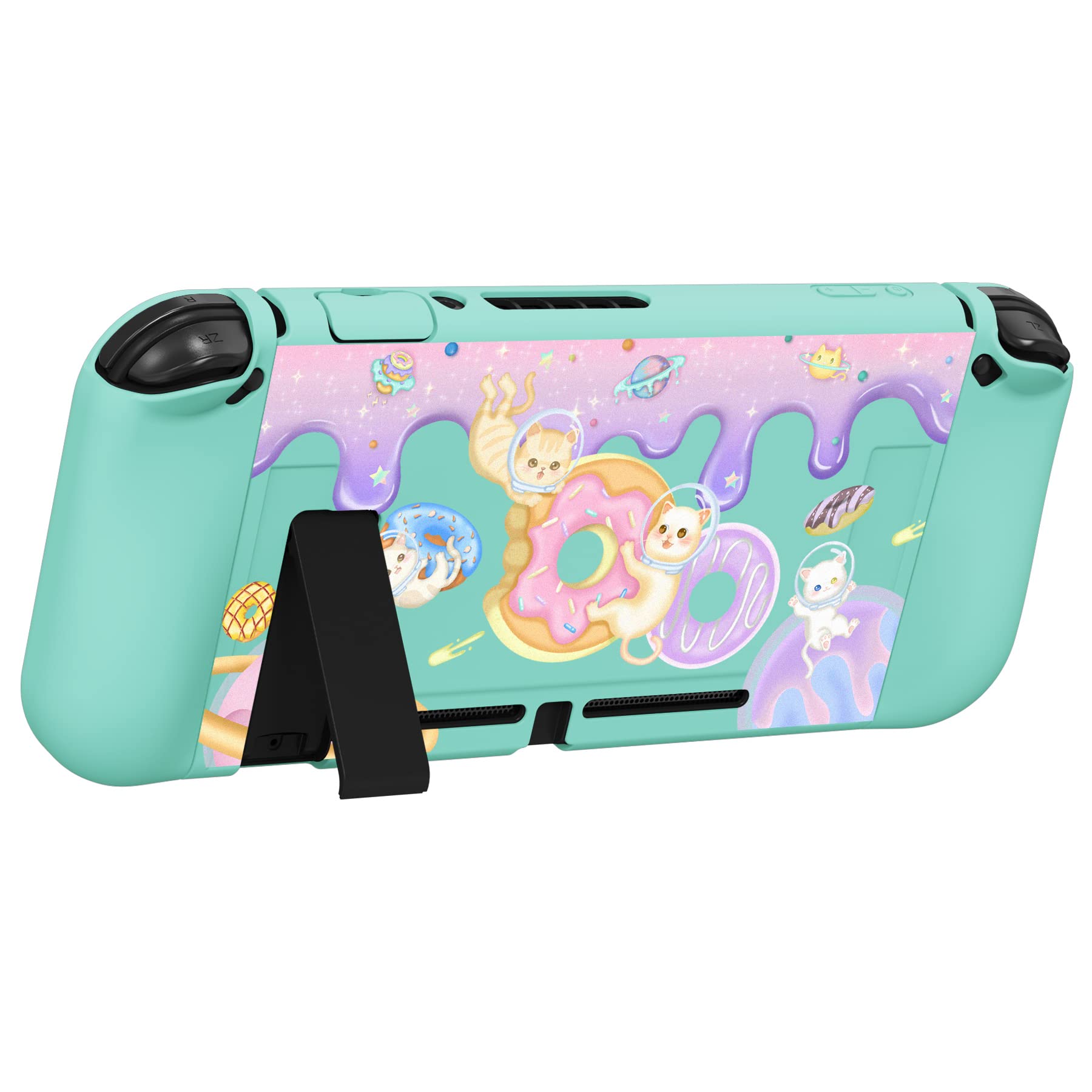 playvital ZealProtect Soft Protective Case for Nintendo Switch, Flexible Cover Protector for Switch with Tempered Glass Screen Protector & Thumb Grips & ABXY Direction Button Caps - Donut Odyssey — view 7