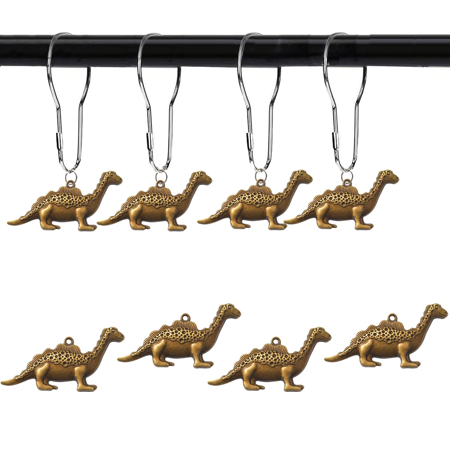 YRMLYMOP Dinosaur Shower Curtain,12 Pcs Dinosaur Shower Curtain Hooks Dinosaur Bathroom Decor Decorative Shower Hooks for Shower Curtain, Stainless Steel Decorative Shower Hangers Rings for Bathroom