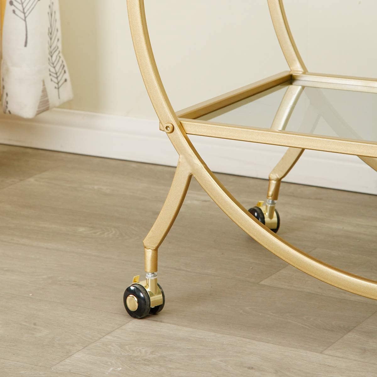 HEONITURE Bar Serving Cart with 2 Mirrored Shelves, Metal Kitchen Serving Cart, Gold Round Bar Carts for The Home/Kitchen/Club/Living Room, Rolling Wheeled Design (28.34''14.96''30.7'') - Bar & Serving Carts