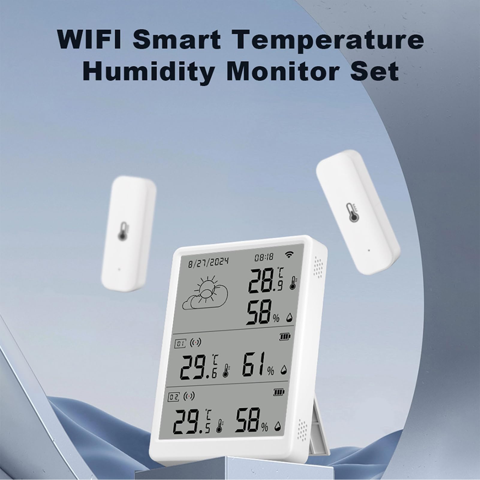 YWBL-WH Inteligentny Monitor Temperatury i Wilgotności WiFi, Bezprzewodowy Wewnętrzny Termometr Zewnętrzny z Czujnikiem, Monitorowanie w Czasie Rzeczywistym Domowej Sypialni i Szklarni