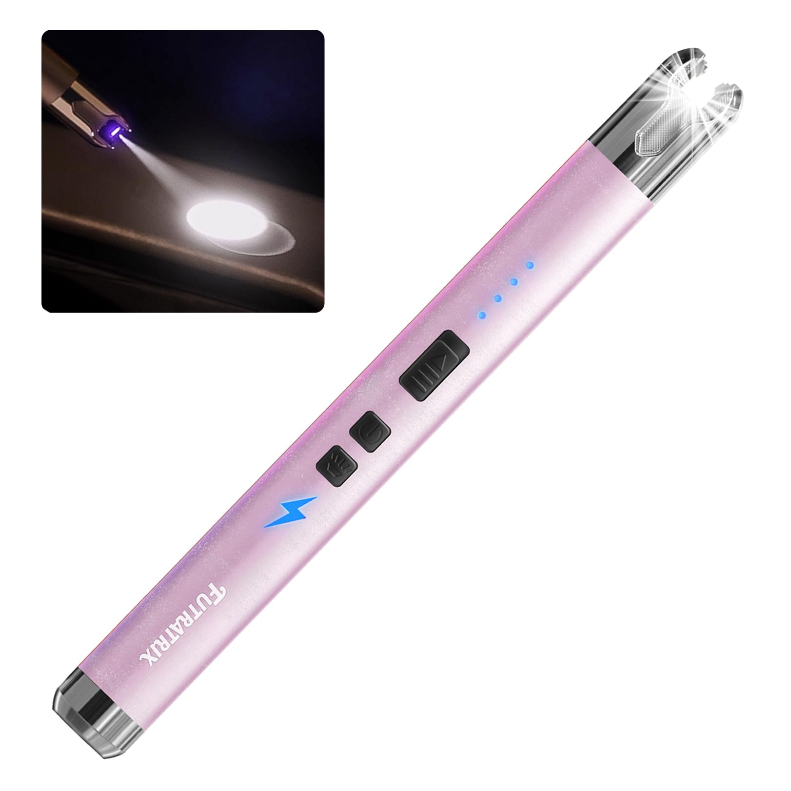 Electronic Candle Lighter Stocking Stuffers Arc Windproof Flameless USB Rechargeable Lighter with Safe Button 1 Pack - Pink
