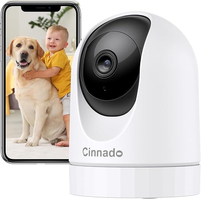 Cinnado Camara Vigilancia WiFi Interior - 2K Cámara Perros y Bebe con Seguimiento de Movimiento, Camaras Domicilio WiFi IP 360°, Visión Nocturna, 24/7 Grabación, Compatible con Alexa