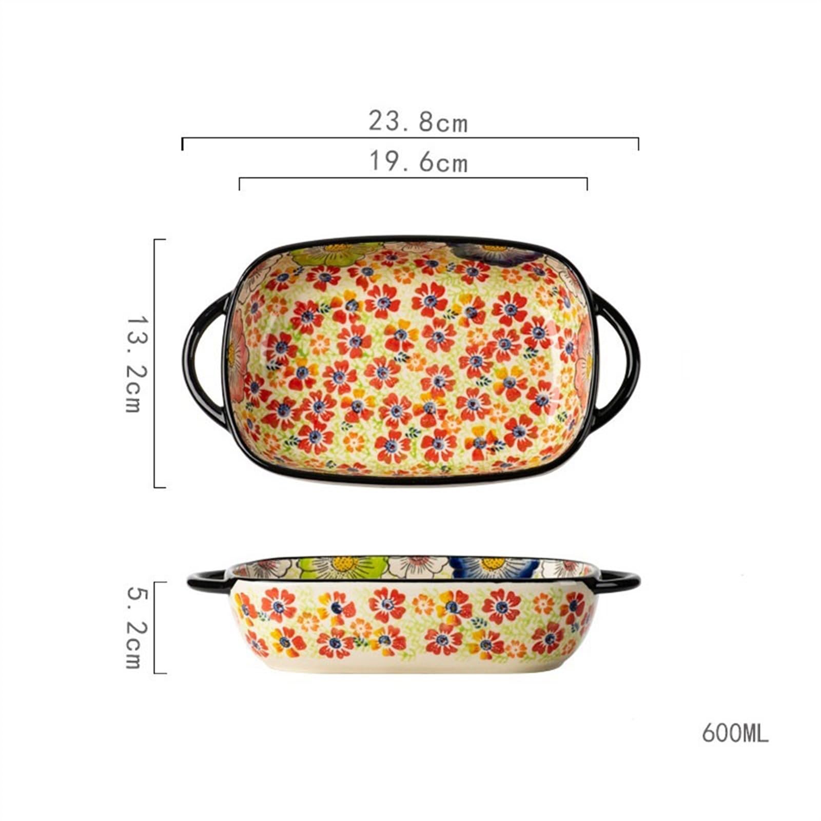 Fuentes Horno Vajilla de cerámica de gran capacidad for el hogar, tazón de fideos, tazón de sopa, ensaladera, plato Retro de doble oreja resistente a altas temperaturas for hornear Fuente Lasaña(19.6c