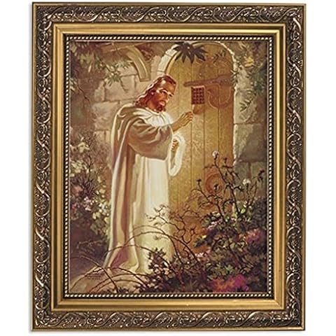 Gerffert Collection Christ at Heart's Door Religious Framed Portrait Print, 13 Inch (Ornate Gold Tone Finish Frame) Cover