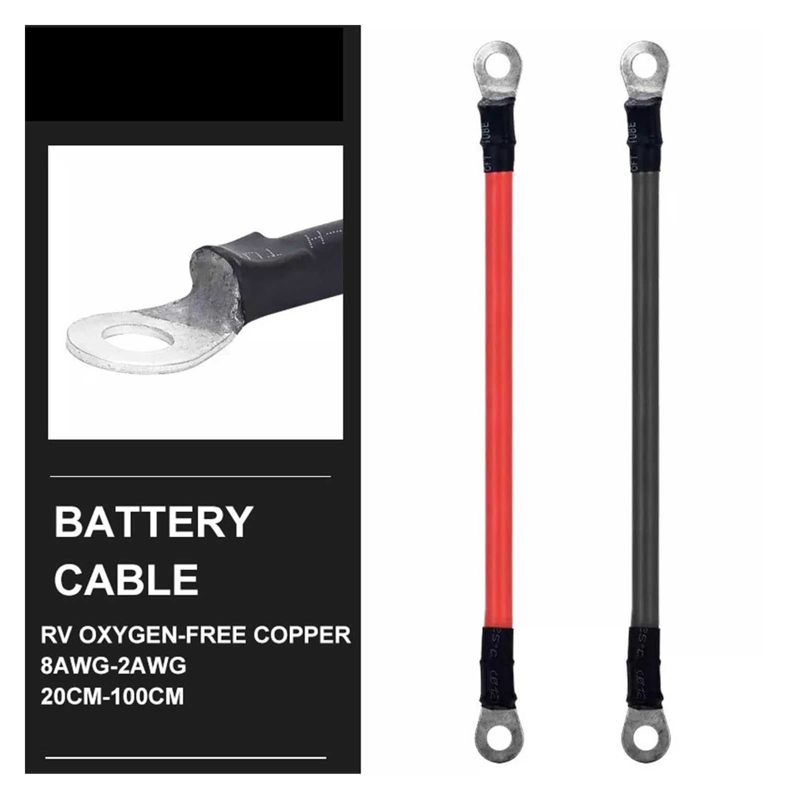 Cable de conexión del inversor de batería 8 6 4 2 AWG Cable de Arranque de Puente for batería de Coche UPS inversor M8 M6 M10 Cable de Alta Corriente(300CM_2AWG-35MM2-M8)