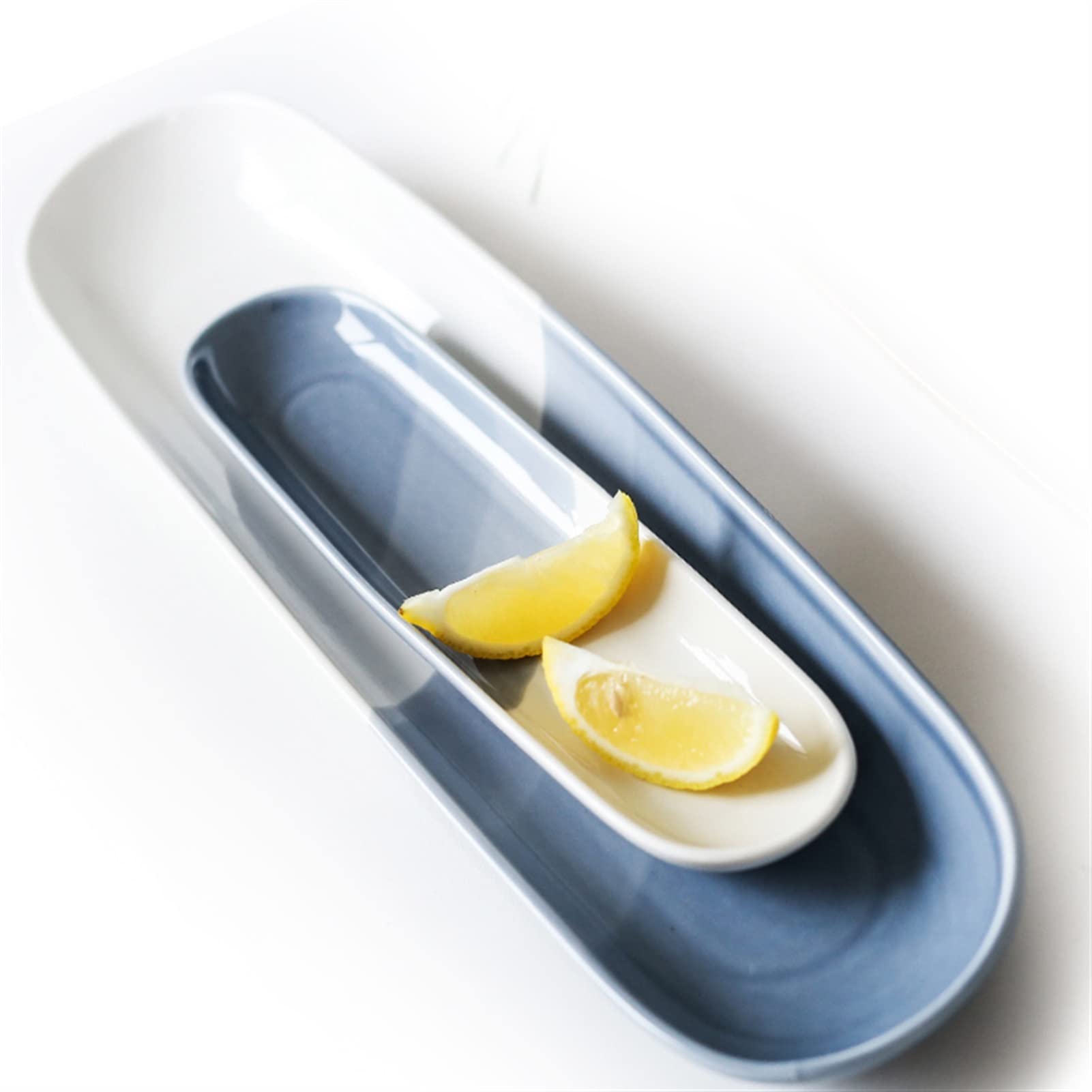 Platos Llanos Platos rectangulares de cerámica for sushi, plato de cocina de porcelana ovalada japonesa, plato largo grande de 15,7 pulgadas, apto for microondas/lavavajillas Platos postre(A)