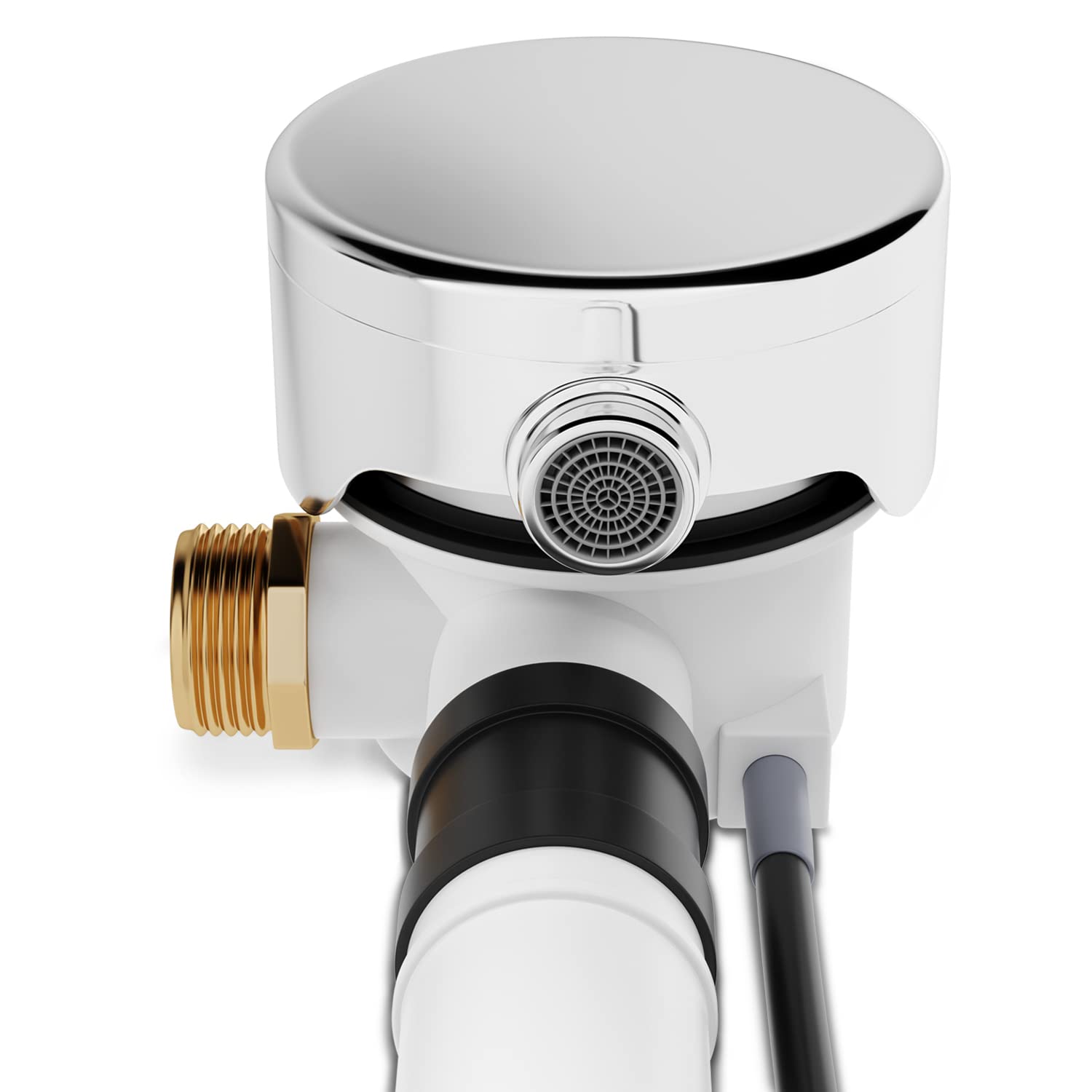 AQUADE Desagüe excéntrico y rebosadero con entrada para bañeras y jacuzzis desagüe rebosadero con salida excéntrica cromada 40/50 mm acero inoxidable tapa de desagüe: 70 mm Calidad: fabricado en