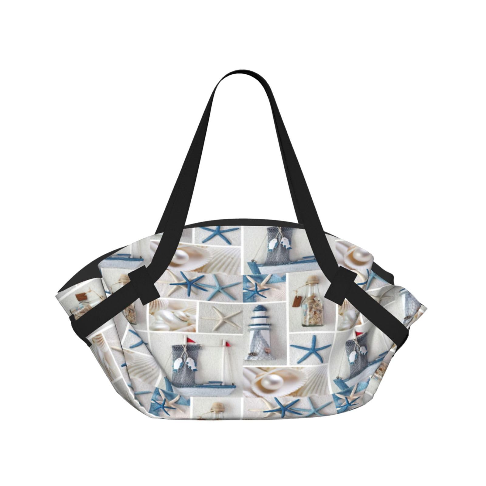 WYCZHY Bottle Seashell Starfish Lighthouse Printed Foldable Round Picnic Blanket Converts to Carry Bag, 37in Mat for Camping Date Night