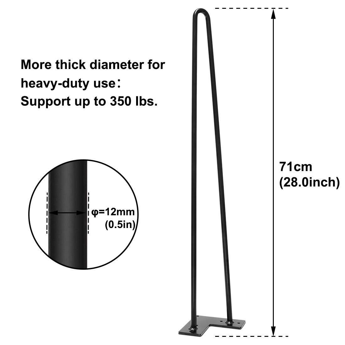 Signstek 28" Hairpin Table Legs with Heavy Duty Metal and Industrial Design for Coffee Tables, Modern Desks and Night Stands, Two-Rod,Set of 4