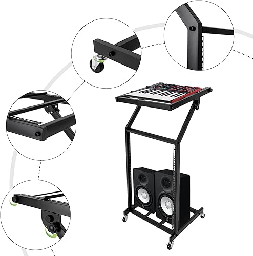 Miniatura 3 de 16U DJ Racks Stand Rack Mount Mixer Case Stand Stand Studio Equipment Cart Stage Amp DJ Rolling With Wheel Adjustable Height Perfect for Office Home