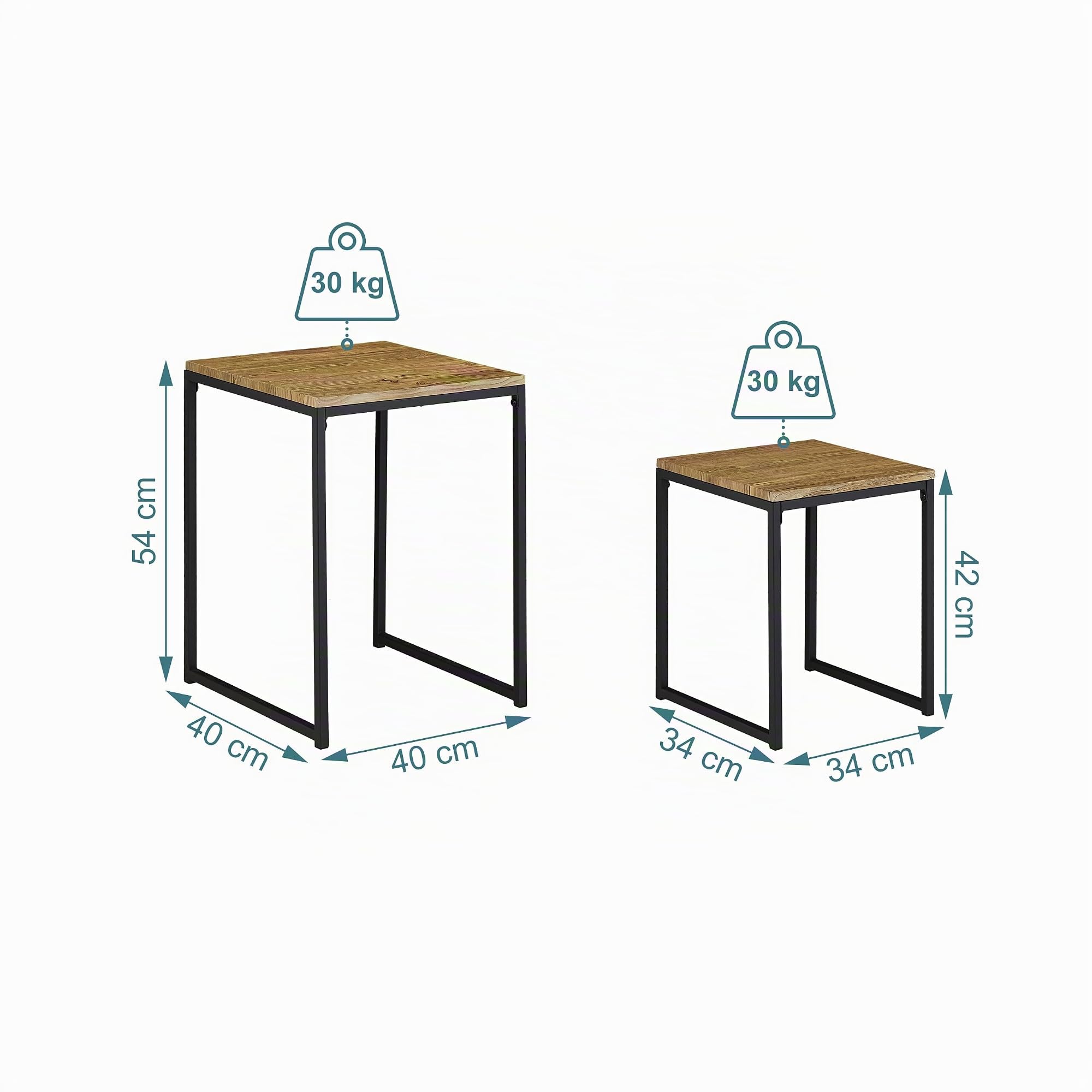 Relaxdays Table d’appoint Jeu de 2, empilable, Design Industriel, gigognes, 2 Tailles, carrées, métal, Effet Bois,Noir
