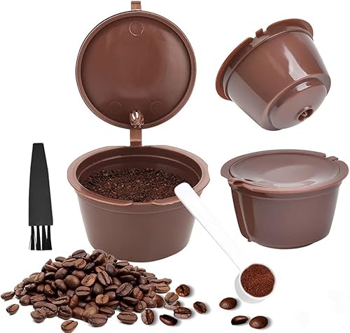 MEESOGA 3Pack Reusable Coffee Capsule Pods Compatible for Dolce Gusto Machines - Refillable Coffee Pods Coffee Filter Capsules Pod Cup with Coffee Spoon and Cleaning Brush, 54mm x 35mm