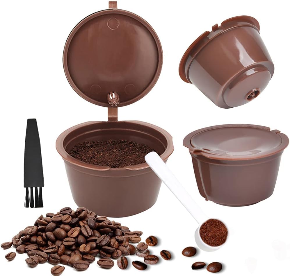 MEESOGA3Pack Reusable Coffee Capsule Pods Compatible for Dolce Gusto Machines - Refillable Coffee Pods Coffee Filter Capsules Pod Cup with Coffee Spoon and Cleaning Brush, 54mm x 35mm