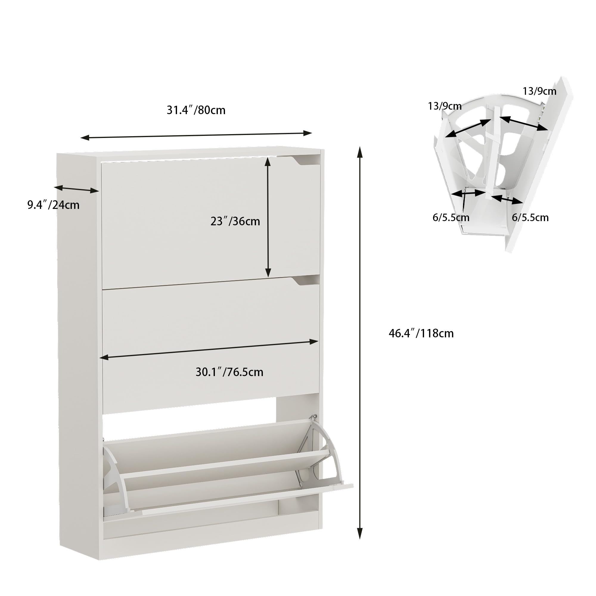 Zapatero 3 Puertas Armarios para Zapatos Estrecho Mueble Zapatero para 24-30 Pares de Zapatos，para Sala de Estar, Pasillo de Entrada, 80x24x118cm Blanco