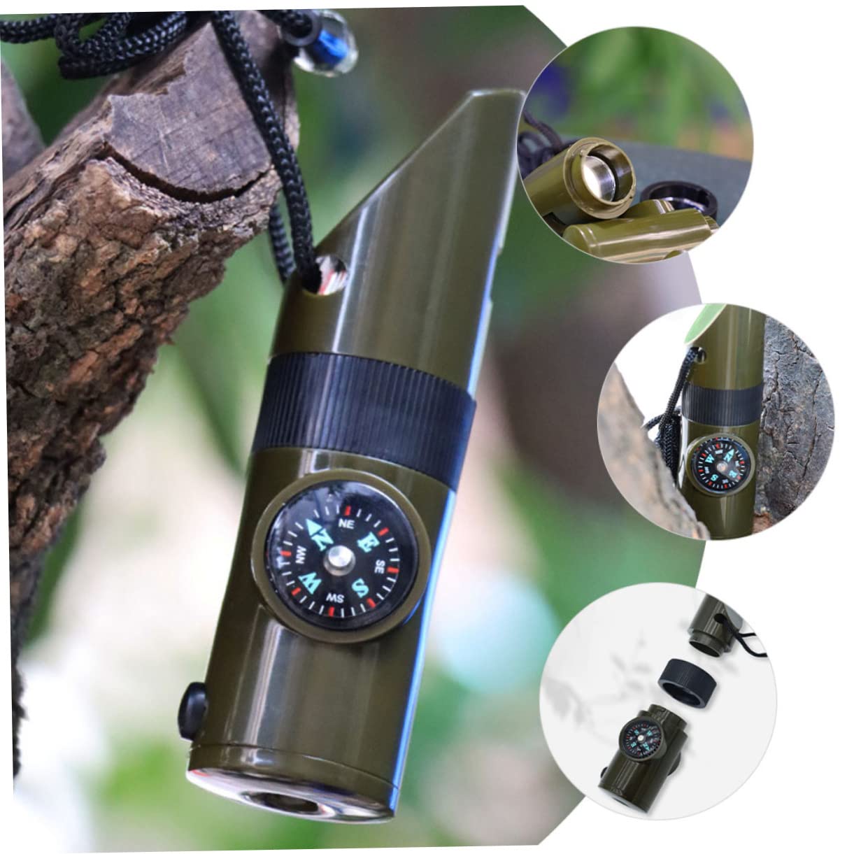 Supvox Kompasspfeife Kaffee-Thermometer Notfall Streichhölzer Doppelt Tragbare Outdoor-Pfeife Einziehbar Fuchspfeife Bogenschießen Multifunktionspfeife Kette Radio Abs