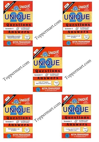 Unique law series 20 Q &amp; A for LLB Examination 3rd Semester COMBO (Administrative Law, Family Law-II, Public International Law, professional ethics, law of property and easement) Hindi 2023