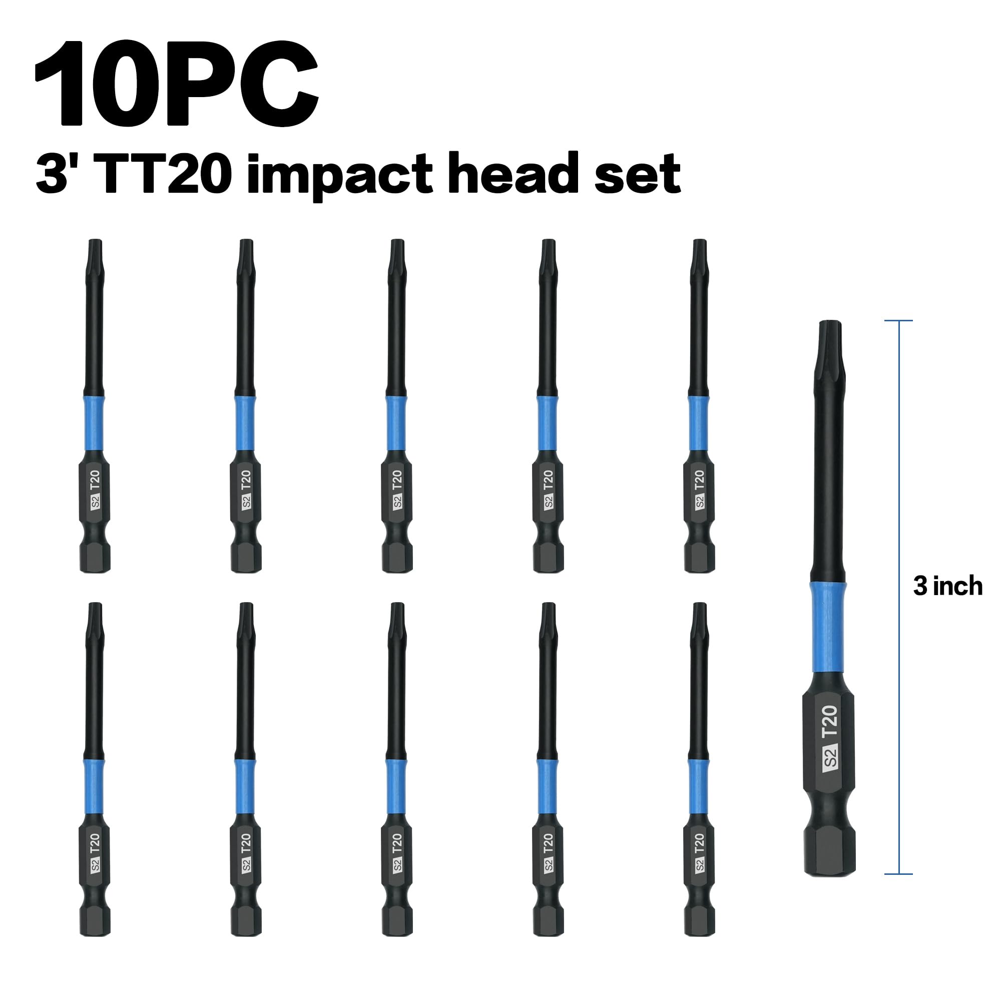 10-częściowy magnetyczny śrubokręt Torx, trzpień sześciokątny 1/10.2 cm, stal TT20, S2, zabezpieczenie, bitów Torx, odporny na manipulacje, zestaw bitów gwiazdkowych z końcówkami obrabianymi