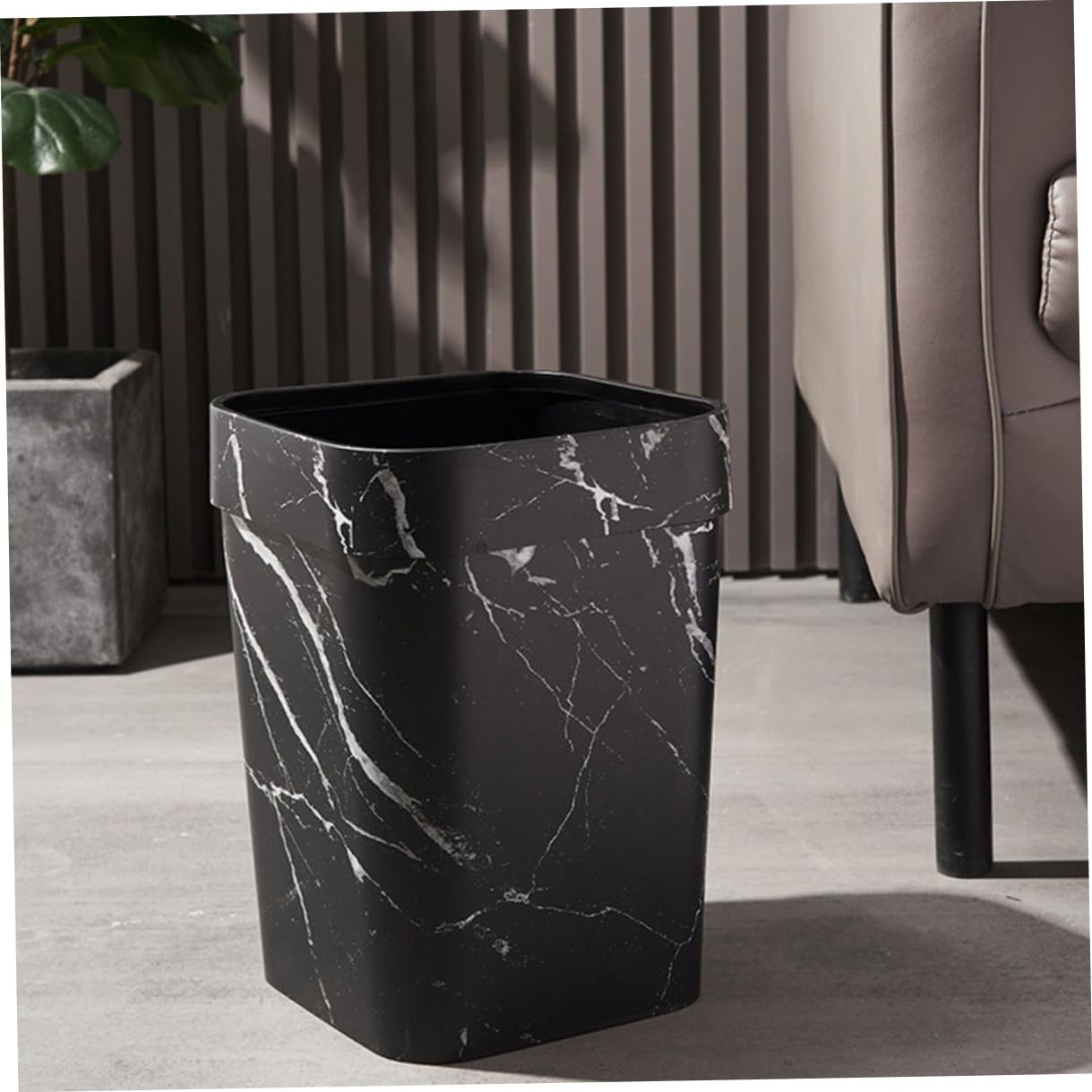 Quadratischer Mülleimer mit Marmor optik Kunststoff Abfalleimer für Badezimmer und Büro Stabiler Haushalts abfallbehälter mit Großem Öffnungsdesign Leicht zu Reinigen Moderner
