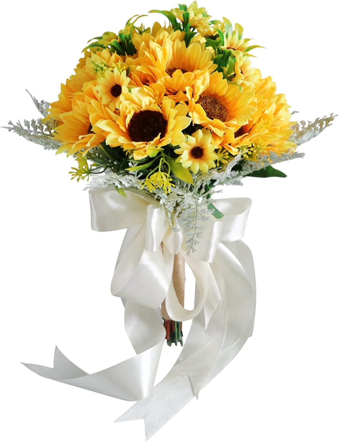 Artificial Sunflower Flowers Bouquet, 13.8 Inch Romantic Wedding Bouquets for Bride Bridesmaid Bouquet Silk Sunflower Branches for Bride Bridesmaid Holding Flowers Wedding Home Decor