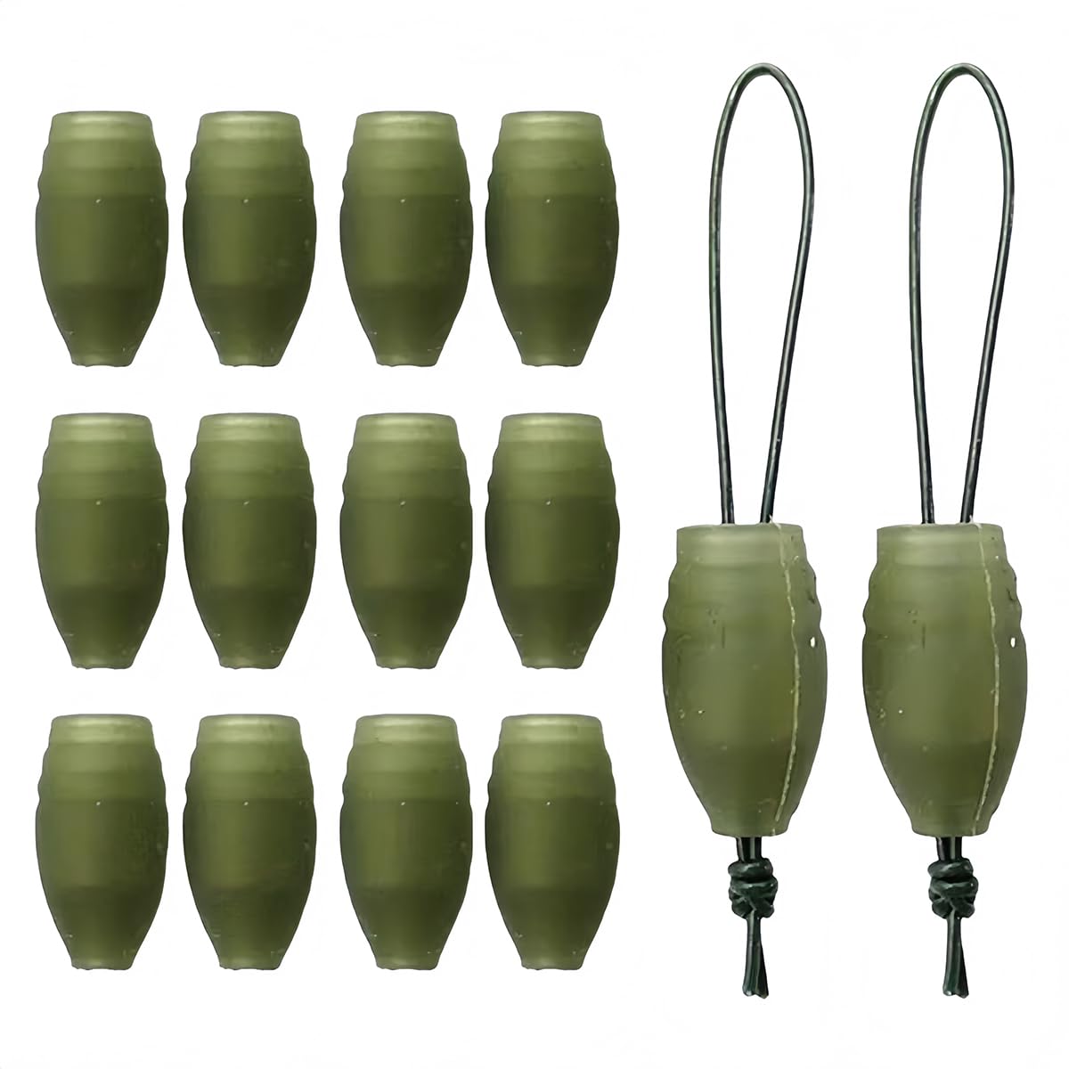ACOLY 30PCS Elastic Rubber Connectors, Green Solid and Hollow Coarse Stop Bead Pole Tip Fishing Tackle Rigs, Carp Fishing Accessories
