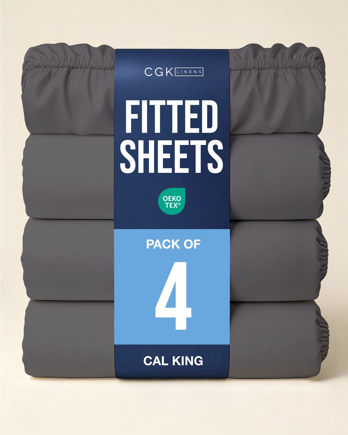 Cal King Fitted Bed Sheet - Pack of 4 Single Fitted Sheet Only - Dark Grey