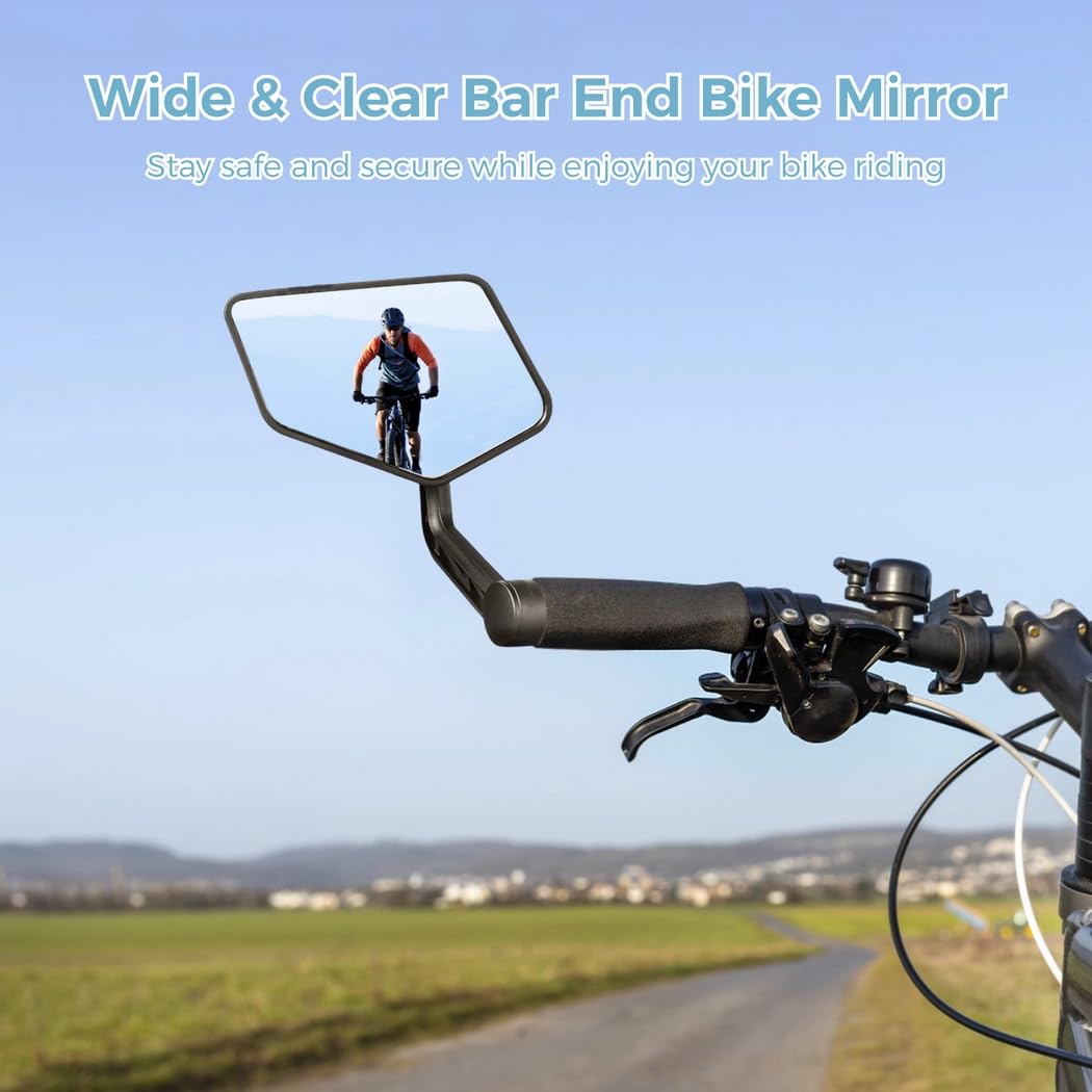 Rétroviseur d'extrémité de guidon gauche pour vélo, miroir de vélo avec bande réfléchissante, verre clair, rotation à 360 degrés, rétroviseur latéral pour VTT, vélos électriques, trottinettes