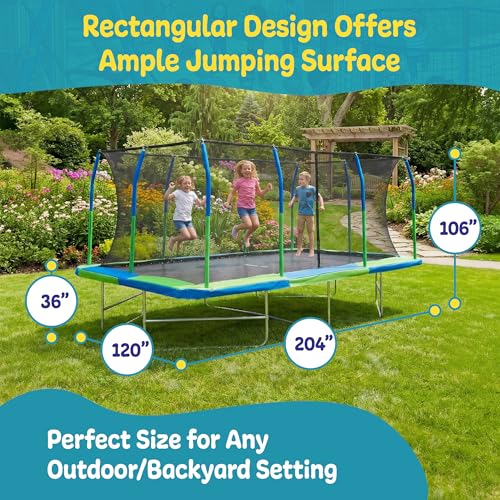 Image of Upper Bounce Rectangle Trampoline Set with Top-Ring Enclosure Net, Outdoor Backyard Recreational, Gymnastics Activity for Kids and Adults, High Weight Capacity 500 lbs