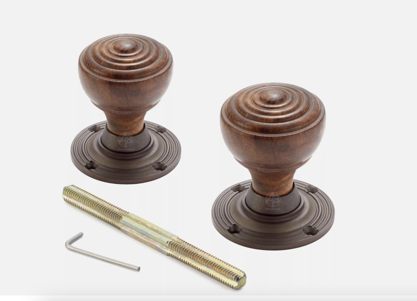 Ab Hardware Matt Antique Brass Rosewood Matt Antique Wooden Ringed Reeded Mortice Rim Door Knobs Knob Pair