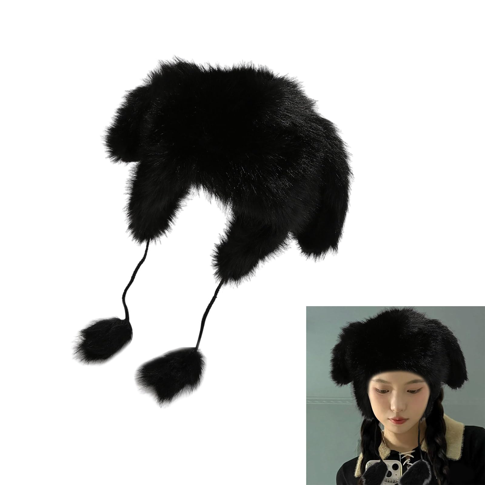 Animal Ear Plush Hat for Adult with Ear Flap Warm Furry Ushanka Hat Lovely Winter Activity Hat Windproof Trapper Hat