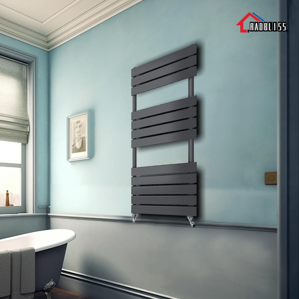 Radiador toallero de baño 1200 x 450 mm (alto x ancho) mm antracita panel plano calefacción central escalera RAD