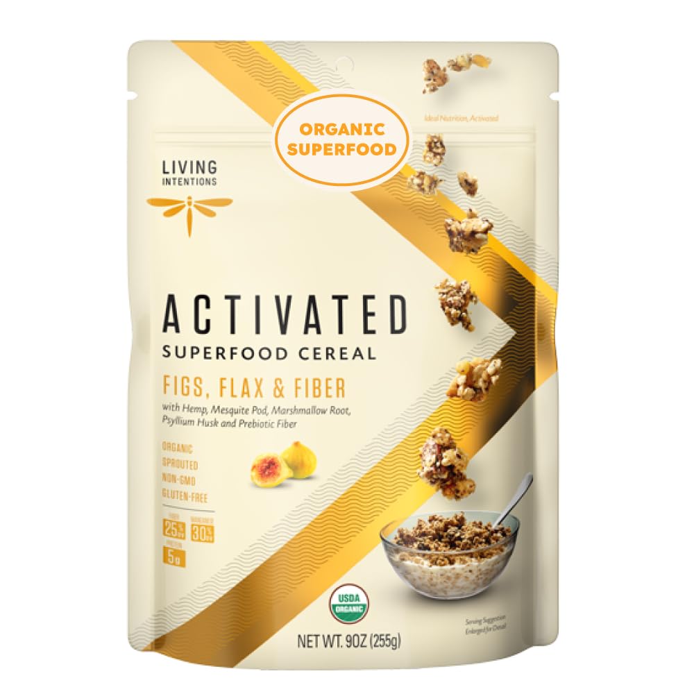 Living Intentions Organic Superfood Cereal – Figs, Flax & Fiber – NonGMO – Gluten Free – Vegan – Paleo – Kosher – 9 Ounce Unit