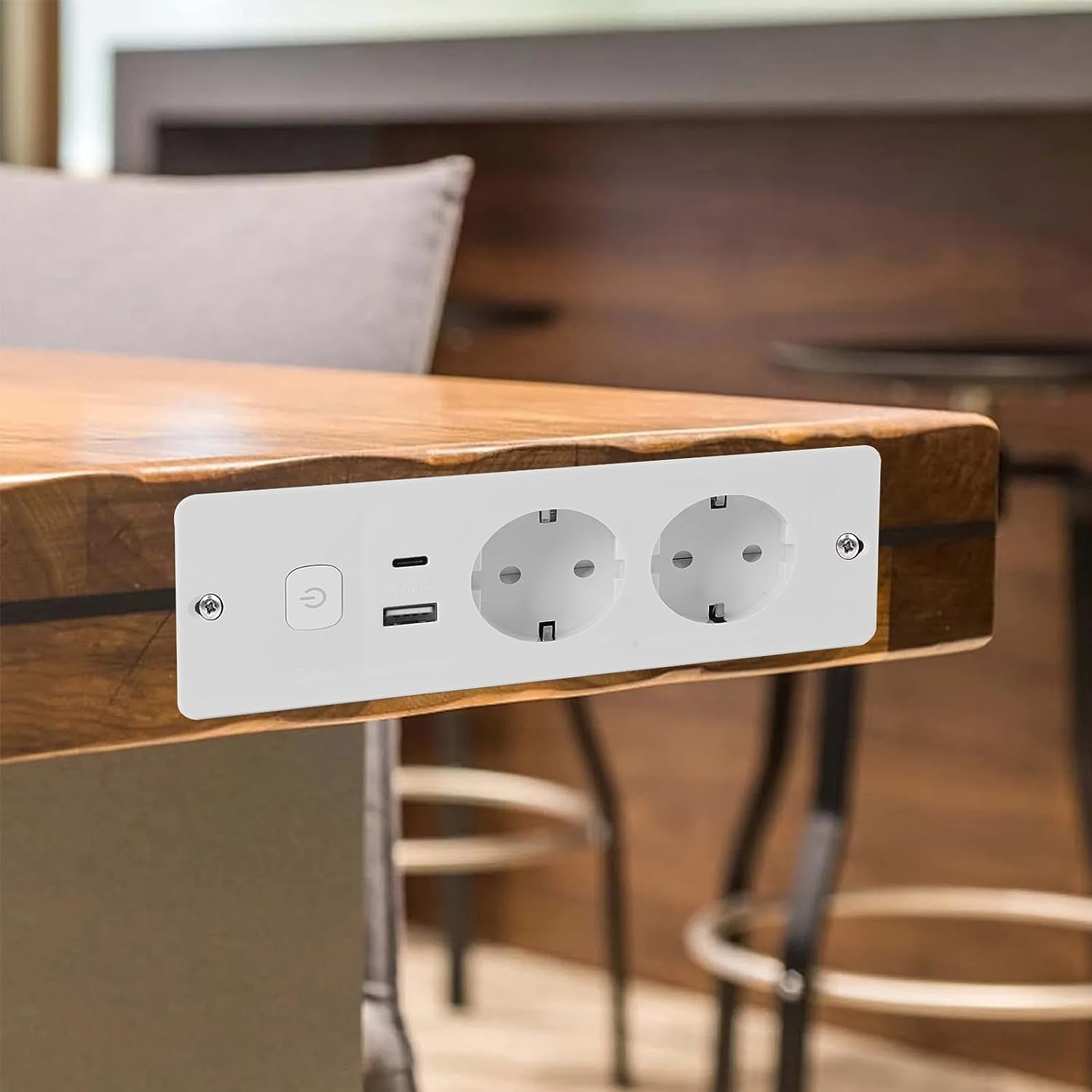 Tischplatte Versenkte Steckdose, 2-Fach Tischsteckdose mit USB & Typ-C, 1,8M Kabel, Mehrfachsteckdose Steckdosen Unterputz Arbeitsplatte für Büro, Küche, Arbeitsplatte (2AC-Weiß)
