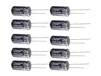 2200uF 25V 13X20 Aluminum Electrolytic Capacitor, 10PCS, Rectangular, Through-Hole Mount,40 to +105C, 20% Tolerance