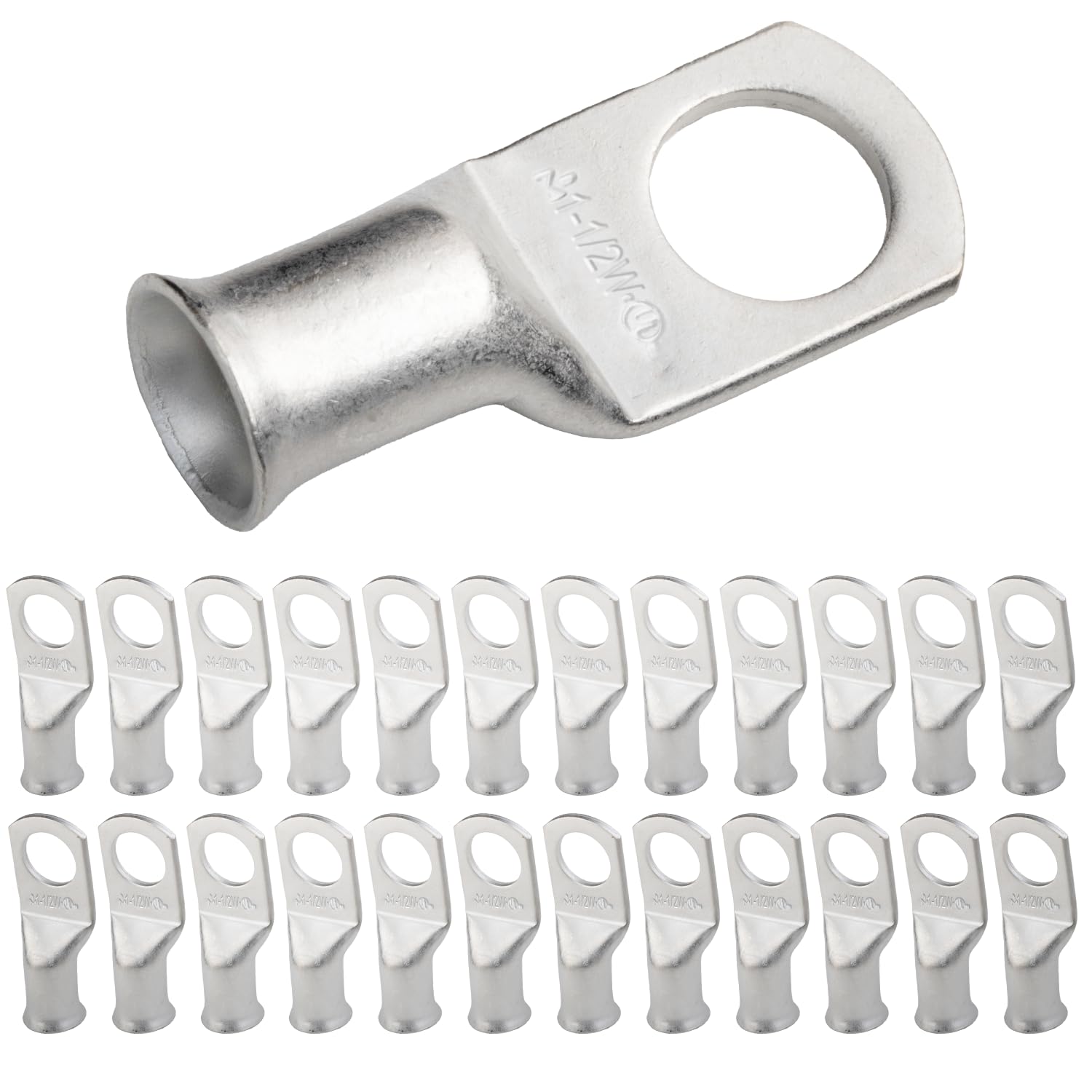 SELTERM 1 AWG - 1/2" (M12) ⌀ Hole UL Marine Grade Wire Lugs, Battery Cable Ends, Tinned Copper Eyelets, Tubular Ring Terminal Connectors [B62] - 25 Pack — image 1