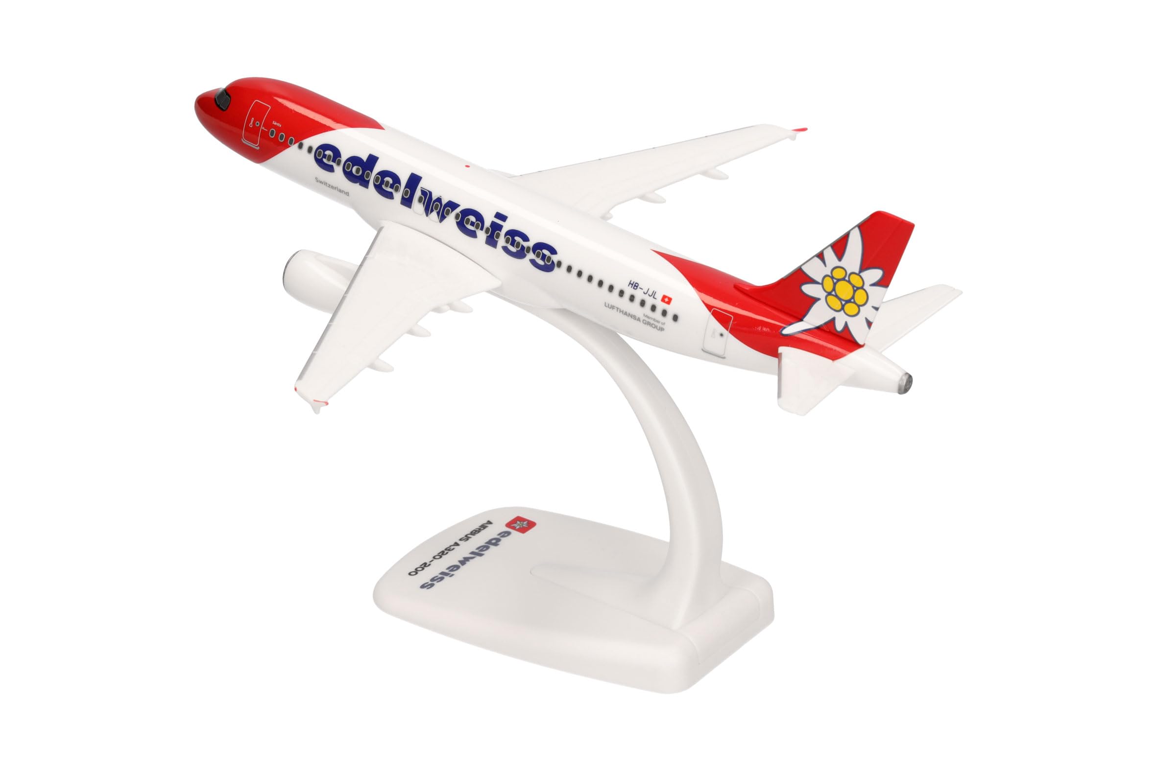 Herpa modèle Snap-Fit Avion Edelweiss Air Airbus A320 – Nouvelle livrée, Miniature à l’échelle 1:200, pièce de Collection, modèle avec Socle, Plastique