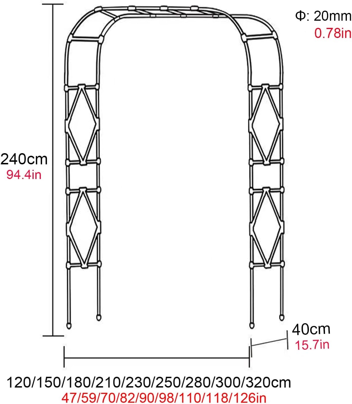 Outdoor Garden Arch,Heavy Duty Rose Arch,Sturdy Climbing Plants Arches,Metal Pergola Arbor Weather-Resistant (White 300cm)