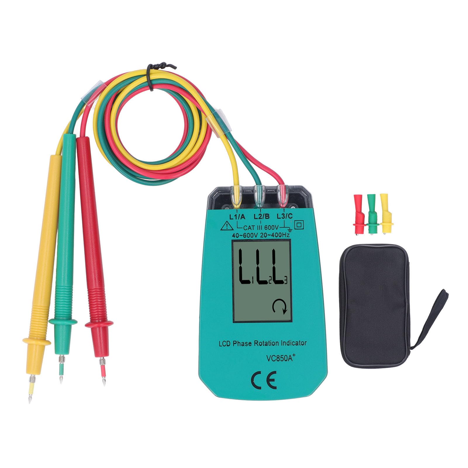 Secuencia de Fase Presencia Rotación Tester, AC40V~600V Comprobador de fase portátil de 3 fases, VC850A Medidor de Secuencia de Fases sin Contactos, para equipos de alta tensión