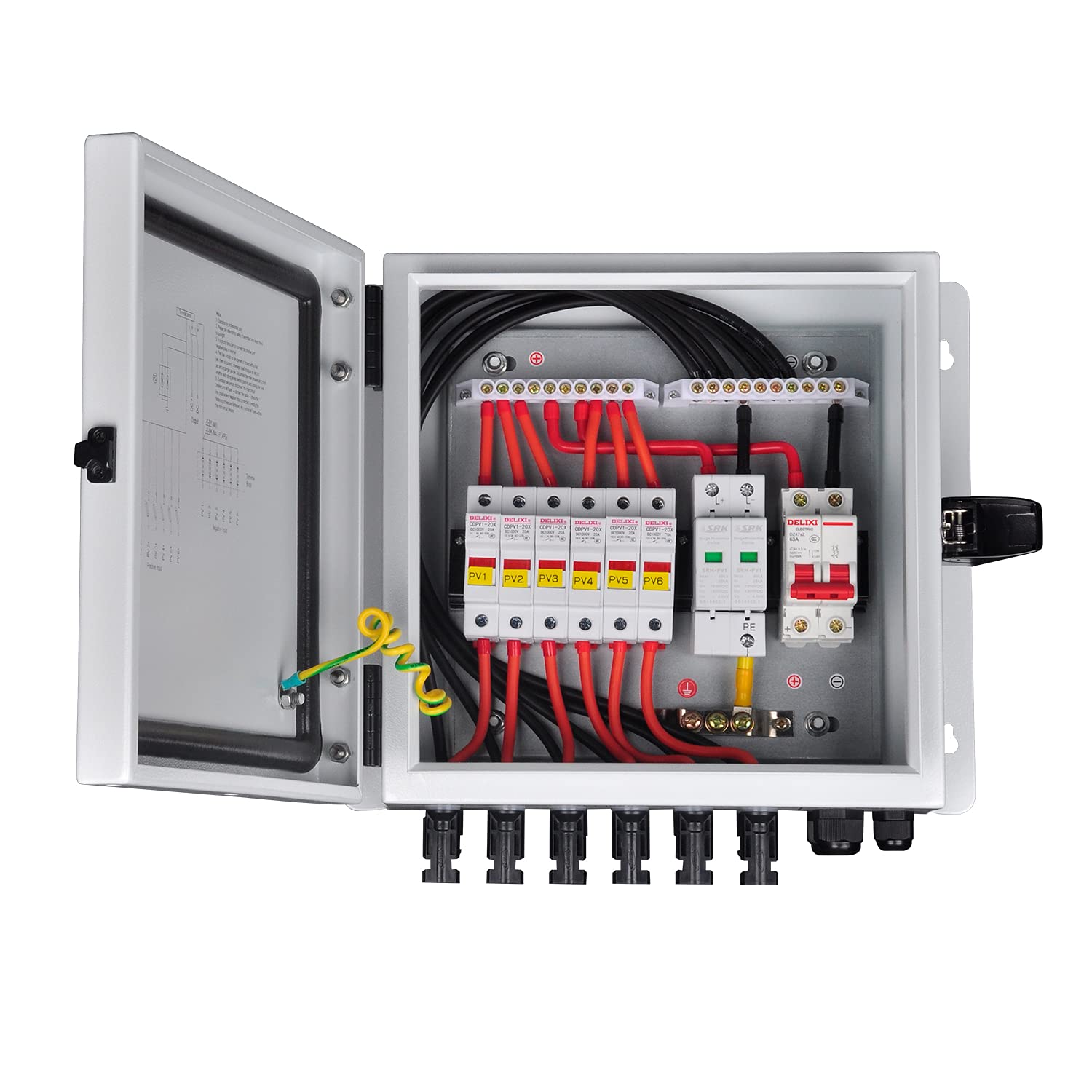 Buy PowGrow PV Combiner Box, 6 String Solar Combiner Box with 15A Rated