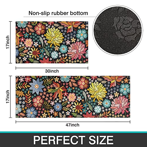 Ideasonna Boho Floral Kitchen Rug Mat Set Of 2 Spring Colorful Flowers Kitchen Rugs Washable Non Slip Summer Kitchen Floor Mats #TOP2