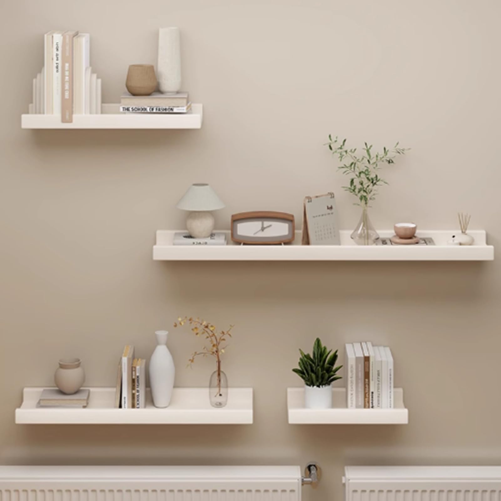 Wandregal Holz, Schweberegal Bilderleiste Regal Wand Schmal für Bilderrahmen und Bücher, wall Shelf für Küche Wohnzimmer Schlafzimmer Arbeitszimmer (Weiß, 60x15cm)
