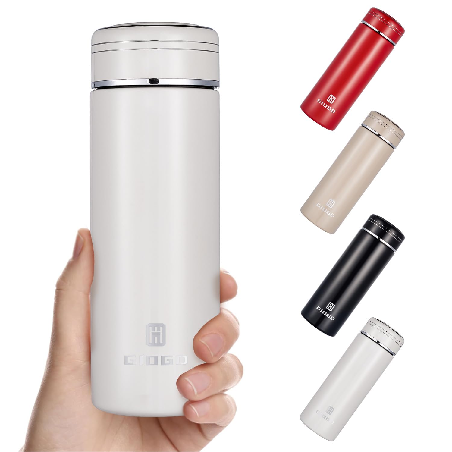 Small Water Bottle 300ml Small Flask for Hot Drink Metal Water Bottle Insulated Stainless Steel Water Bottles Flask(White)