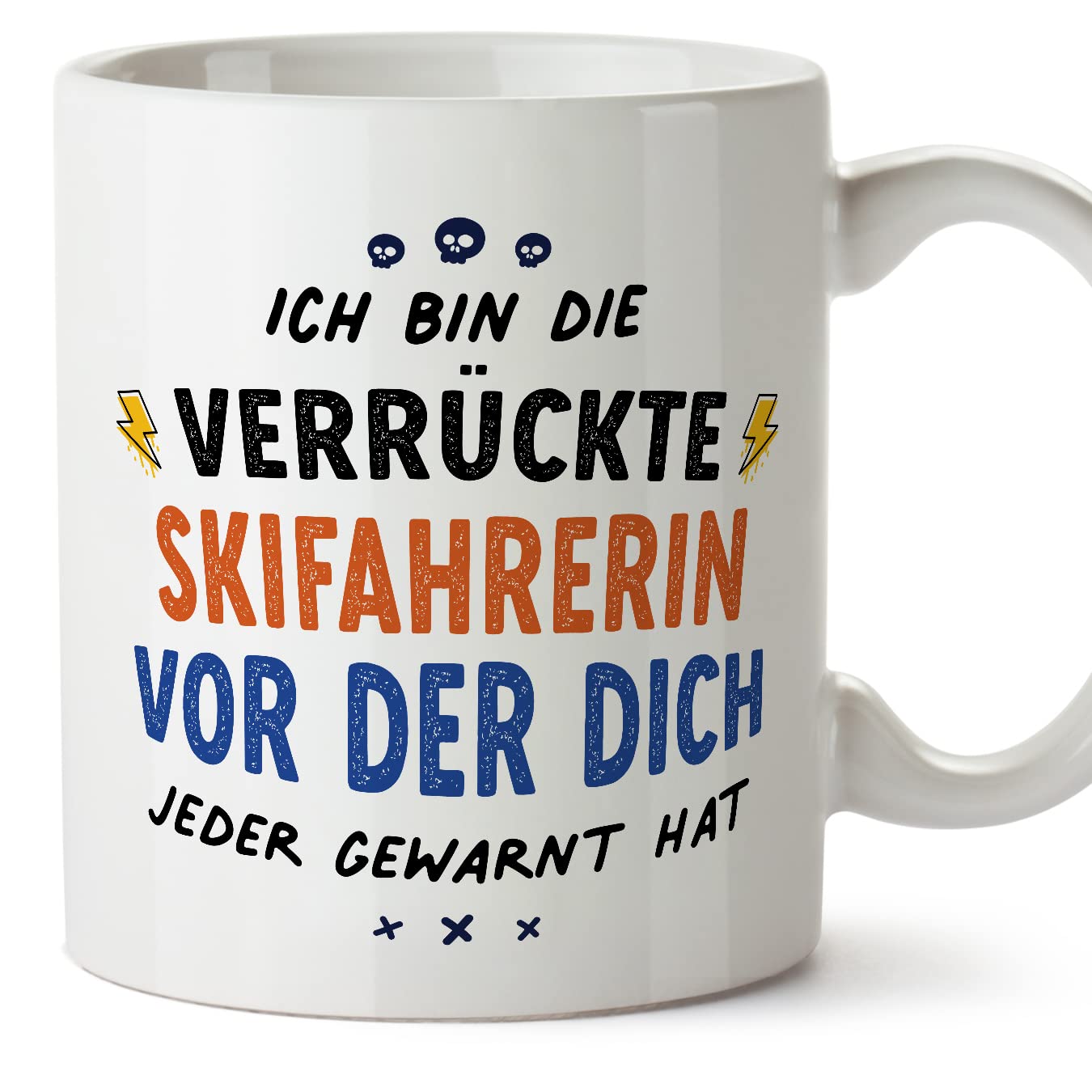 MUGFFINS Skier Woman Mug - in German - Dich alle gewarnt haben - Funny Gift for Colleagues - Ceramic 11oz Mug