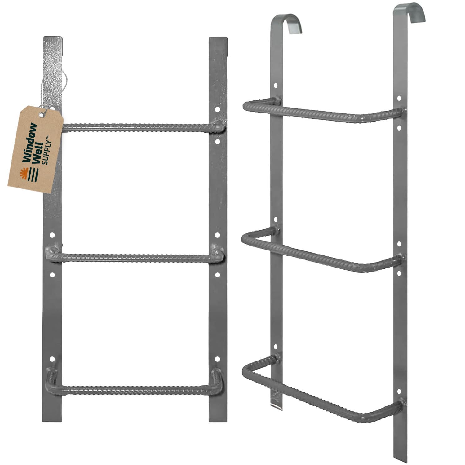 Window Well Egress Ladder for Basement Windows (Gray, 3-Rung) - Heavy Duty Hook Mount Ladders for Home, Easy to Install Egress Window Well Ladders,