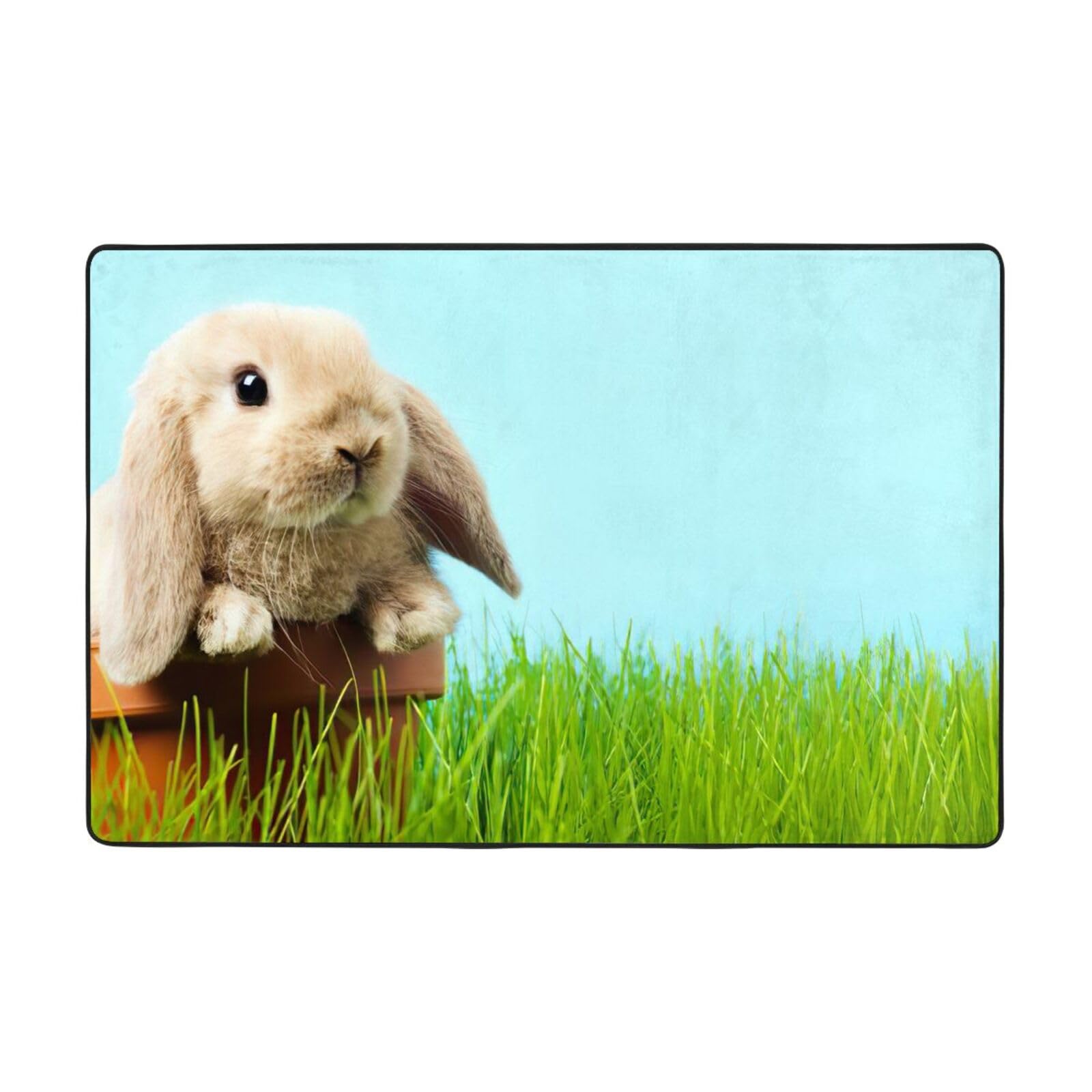 Tapis super doux EdWal d'interieur imprimé lapin vert