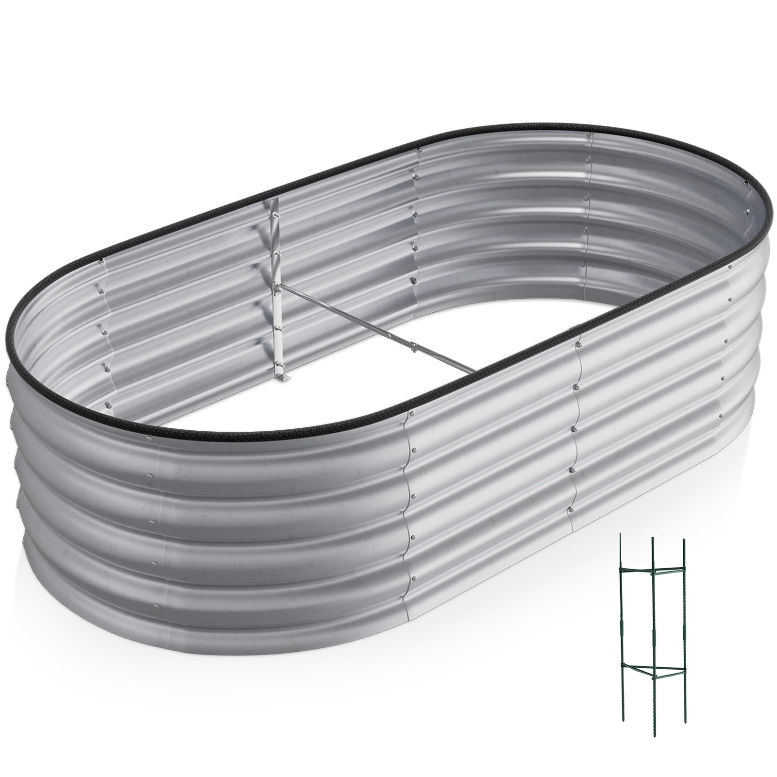Warmiehomy 160x80x42cm Extra Large Raised Beds for Garden, Metal Planter Box Outdoor with Reinforced Rods, Rounded Galvanised Bottomless Raised Beds for Vegetables, Flowers and Herbs, Silver