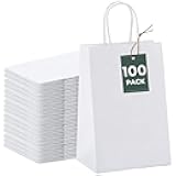GSSUSA 100Pcs White Paper Bags, 5.25x3.75x8 Small Gift Bag, Paper Bag with Handles Bulk, for Small Business, Sturdy Kraft Paper, Retail Shopping, Party Favor Bag, Birthday Gift