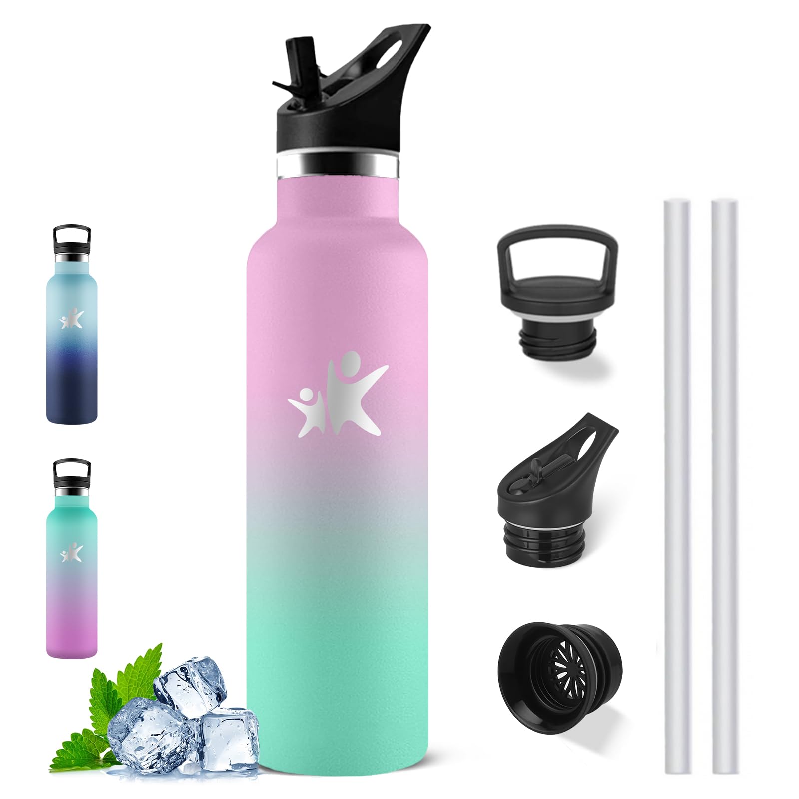 Mujigaga Insulated Water Bottle, 1 Litre Water Bottle, BPA Free, Water Bottles with Straw, No Leakage, Thermal Bottles, 18/8 Stainless Steel, Water Bottles for Camping, Hiking, Climbing