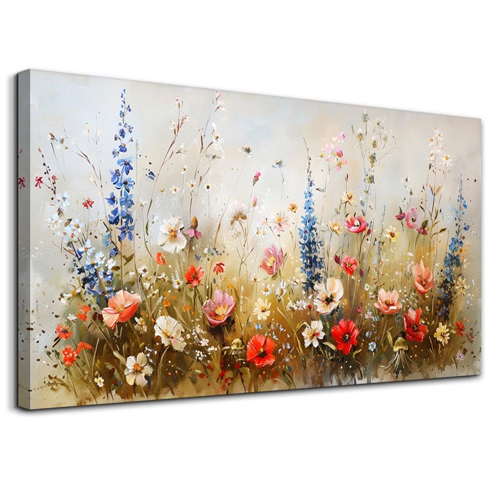 hyidecorart Modern Canvas Wall Art Colourful Wildflowers Picture 24x48 in